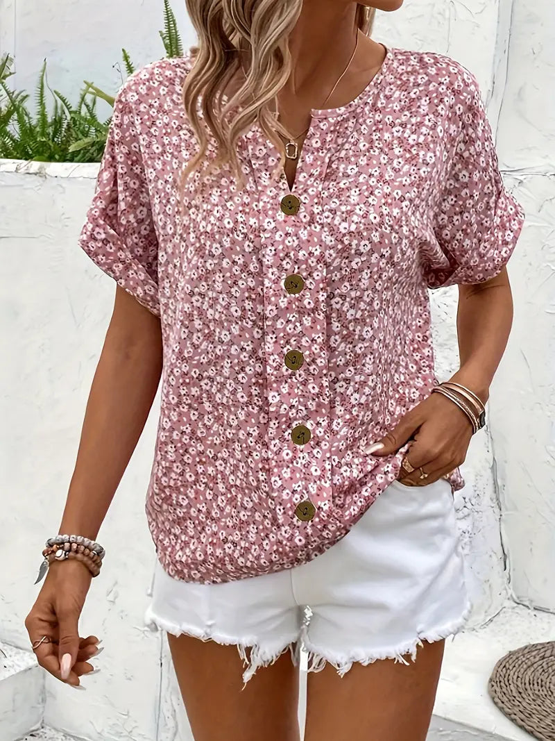Cindy™ | Blouse met Notch Hals en Bloemenprint