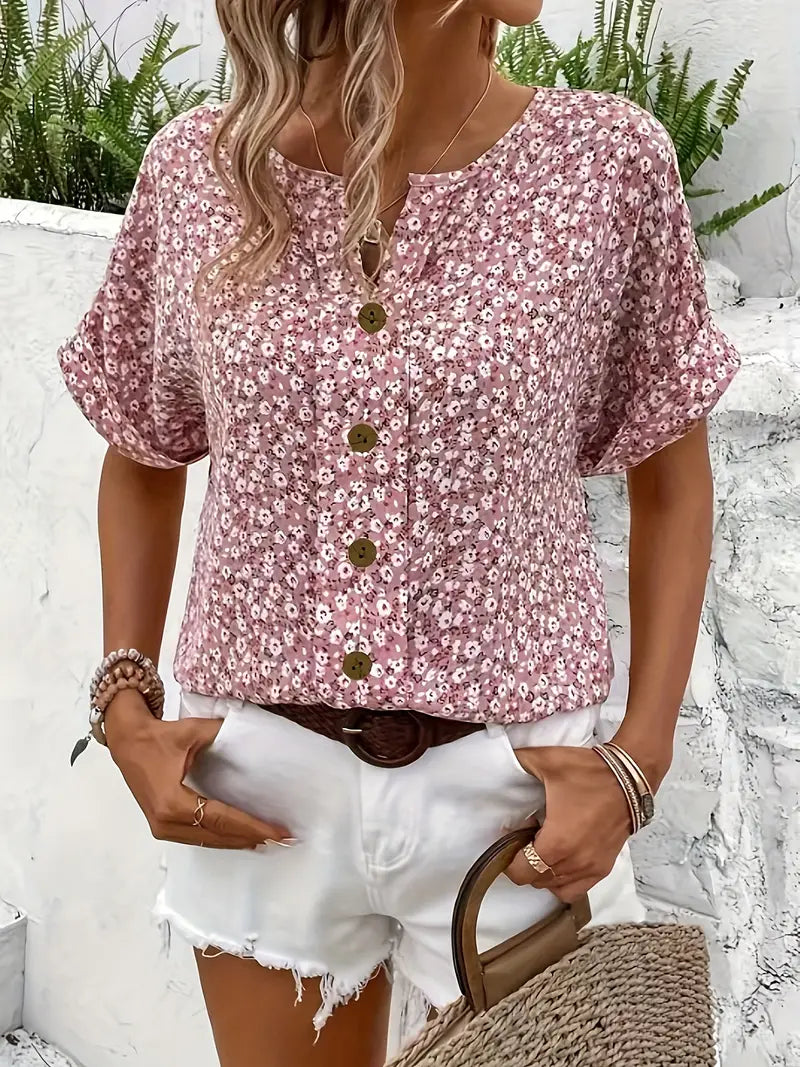 Cindy™ | Blouse met Notch Hals en Bloemenprint