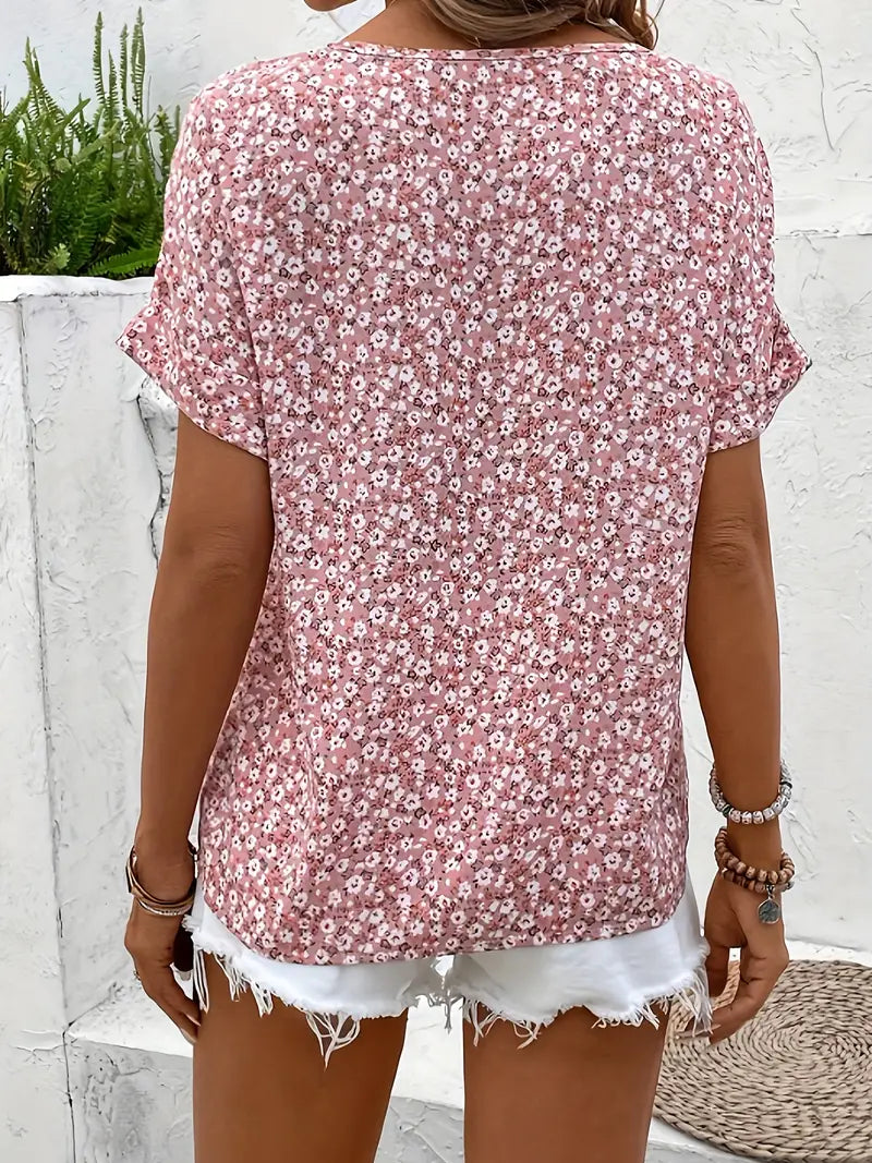 Cindy™ | Blouse met Notch Hals en Bloemenprint