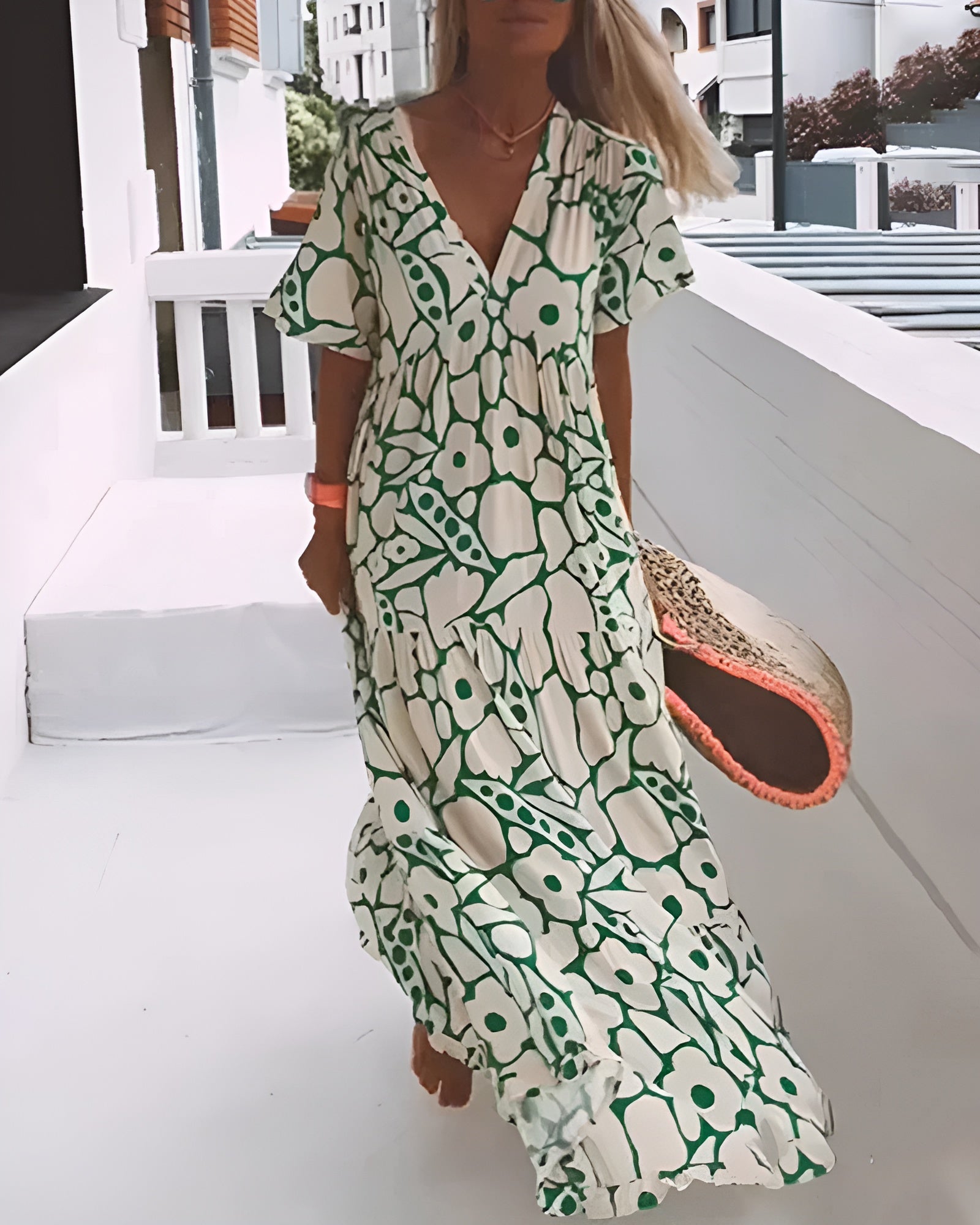 CHRISTINE™ | Lange Zomerjurk met Vloeiende Snit en Elegante Grafische Ontwerp