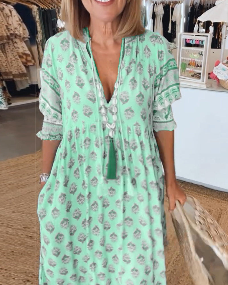 GIULIA™ | Elegante Midi Jurk met V-hals en Ballonmouwen