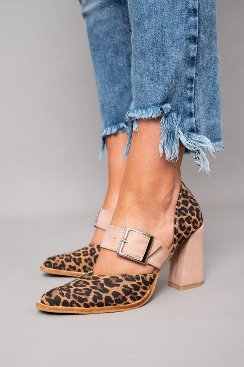 Selveta | Sandalen van leopardprint suède met stabiele hak