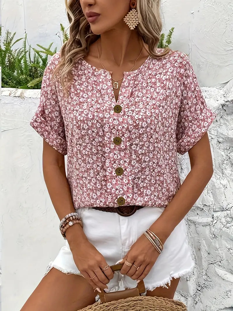 Cindy™ | Blouse met Notch Hals en Bloemenprint