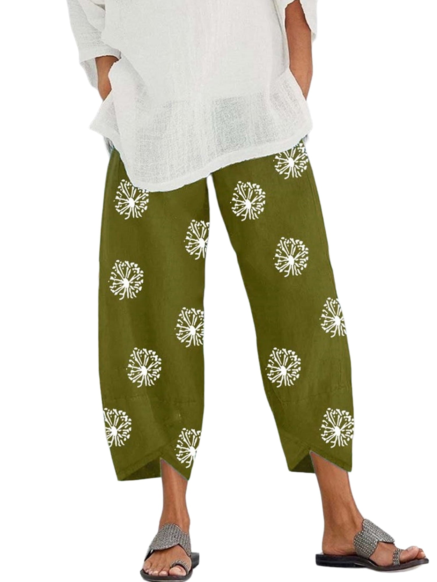 Chiara™ | Lichte Zomer Capri Broek voor Dames van Katoen en Linnen met Paardenbloemprint