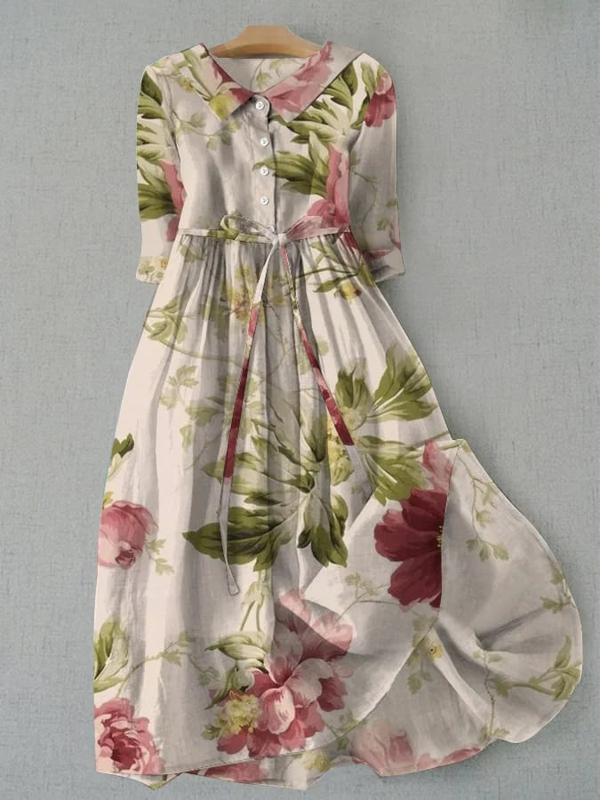 Baylee - Vintage bloemenjurk met strik in de taille