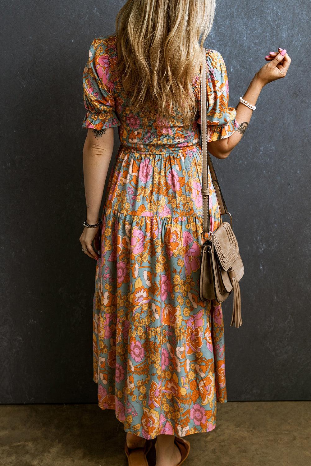 Anaïs™ | Hoge Taille Jurk met Bloemige Rimpelingen en Puff Mouwen