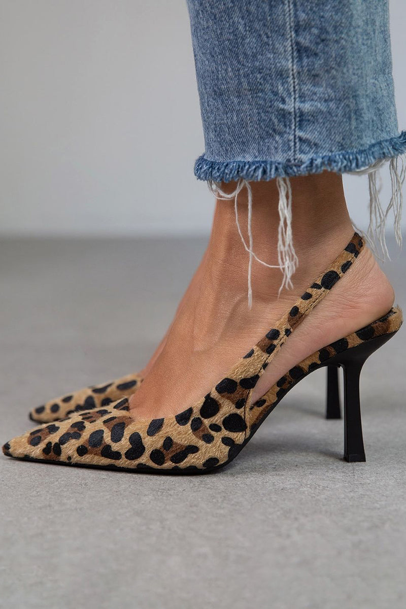 Liorina | Kaki decolleté met luipaardprint en spitse neus