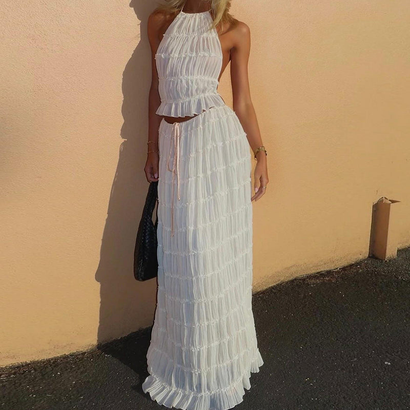Odalys™ | Boho geraffte Halter Rugdecolleté Maxi Set