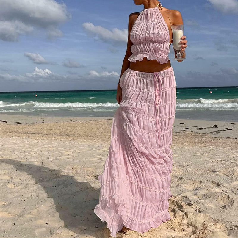 Odalys™ | Boho geraffte Halter Rugdecolleté Maxi Set