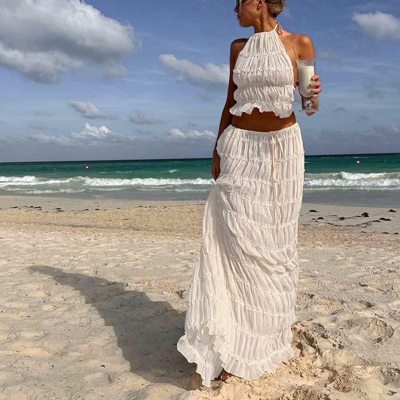Odalys™ | Boho geraffte Halter Rugdecolleté Maxi Set