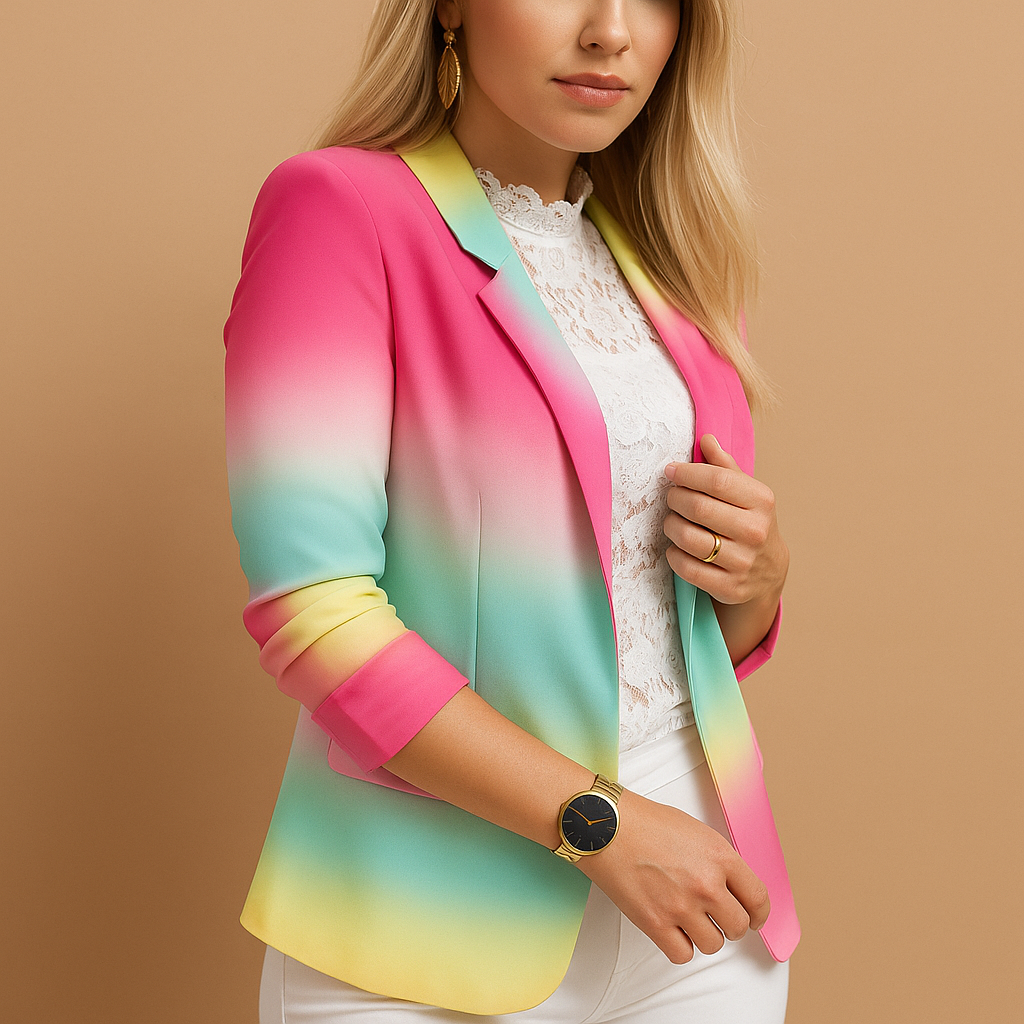 Vermeer™ | Elegante dames blazer met levendige print en sjalkraag