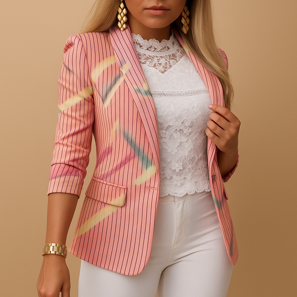 Vermeer™ | Elegante dames blazer met levendige print en sjalkraag