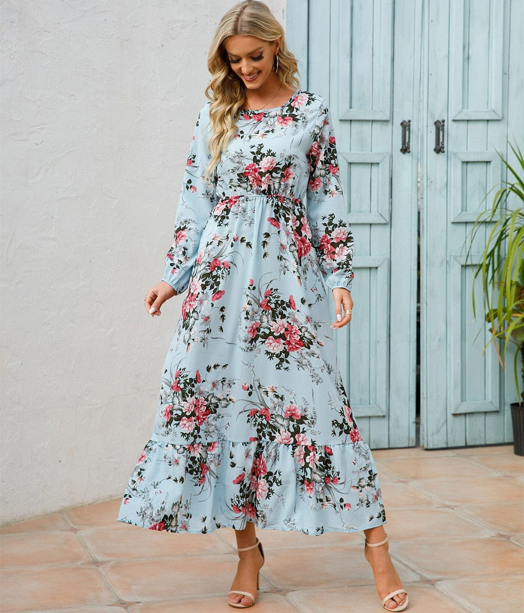 Loua™ | Lichtblauwe Zomerjurk in Ibiza-stijl met Bloemenprint