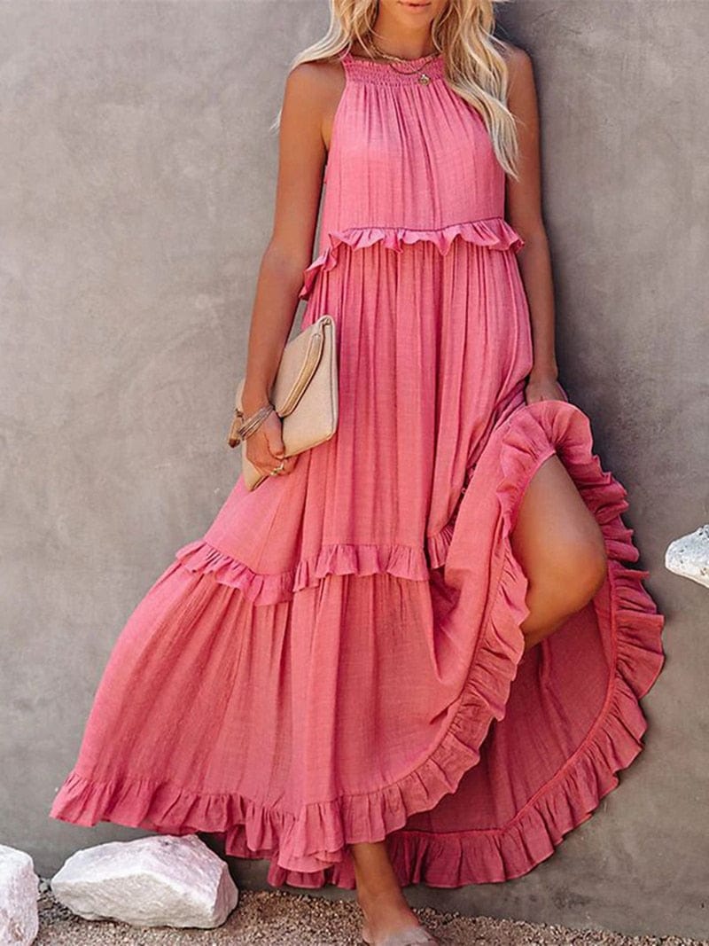 Lara™ | Lange Roze Maxi Jurk