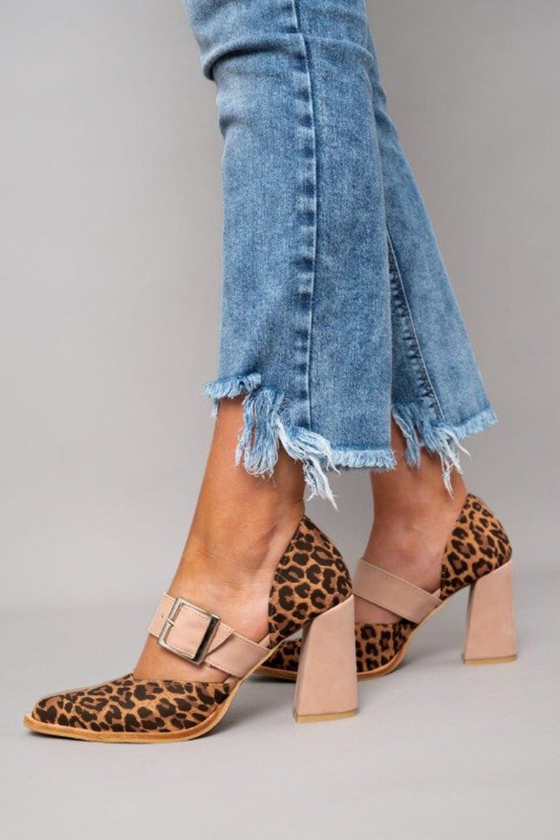 Selveta | Sandalen van leopardprint suède met stabiele hak
