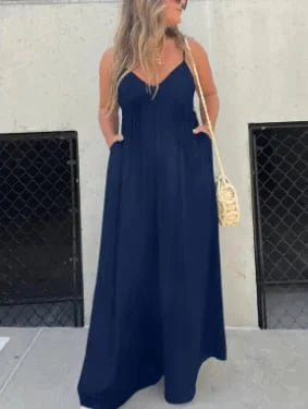 Mara - V-Hals Moeiteloze Wijde Pijpen Jumpsuit
