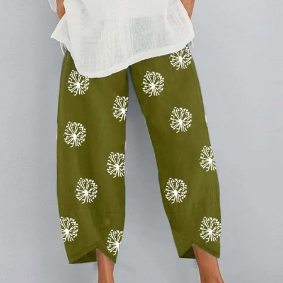 Chiara™ | Lichte Zomer Capri Broek voor Dames van Katoen en Linnen met Paardenbloemprint