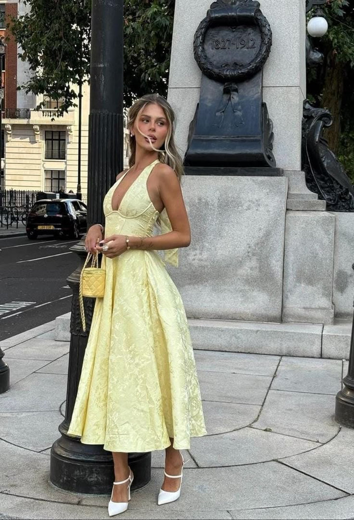 Esmeralda - Mouwloze Halter Midi-jurk