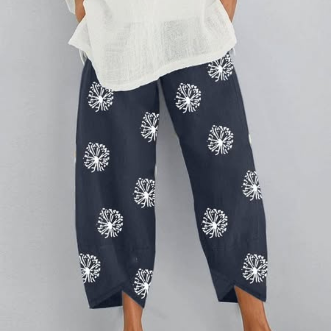 Chiara™ | Lichte Zomer Capri Broek voor Dames van Katoen en Linnen met Paardenbloemprint