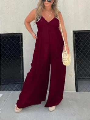 Mara - V-Hals Moeiteloze Wijde Pijpen Jumpsuit