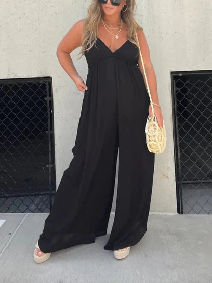 Mara - V-Hals Moeiteloze Wijde Pijpen Jumpsuit