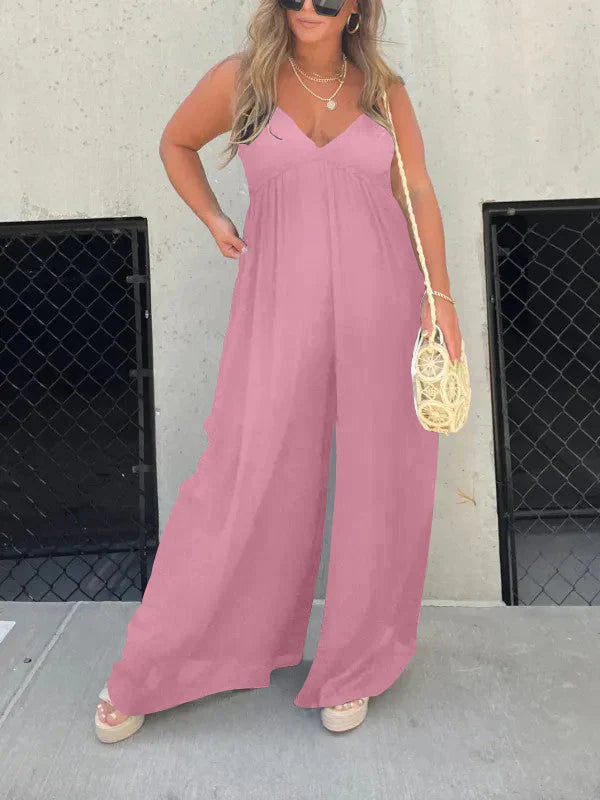 Mara - V-Hals Moeiteloze Wijde Pijpen Jumpsuit