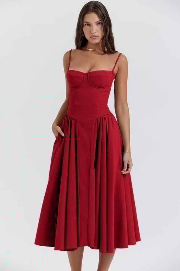 Nina - Mouwloos Korset Midi-jurk