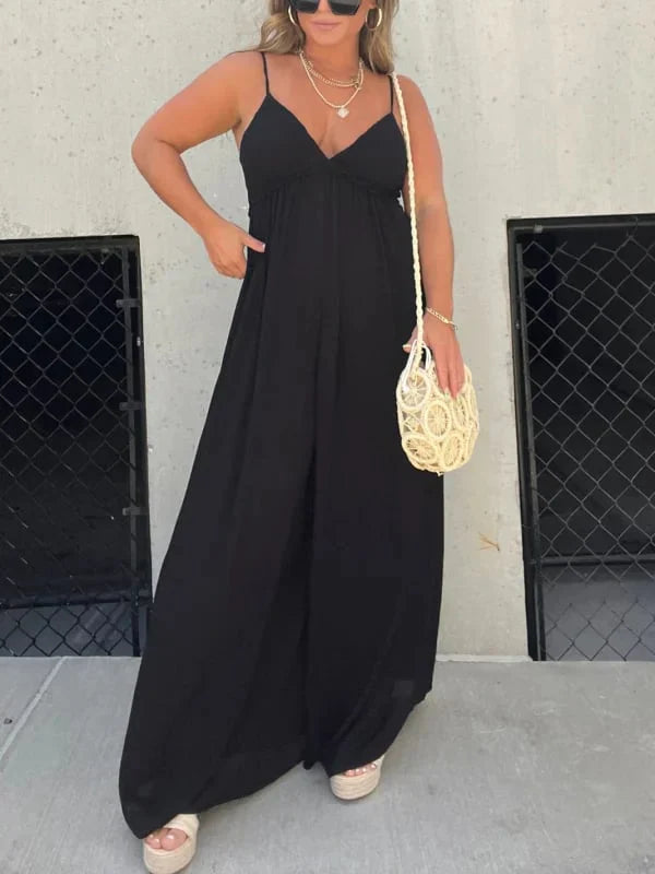 Mara - V-Hals Moeiteloze Wijde Pijpen Jumpsuit
