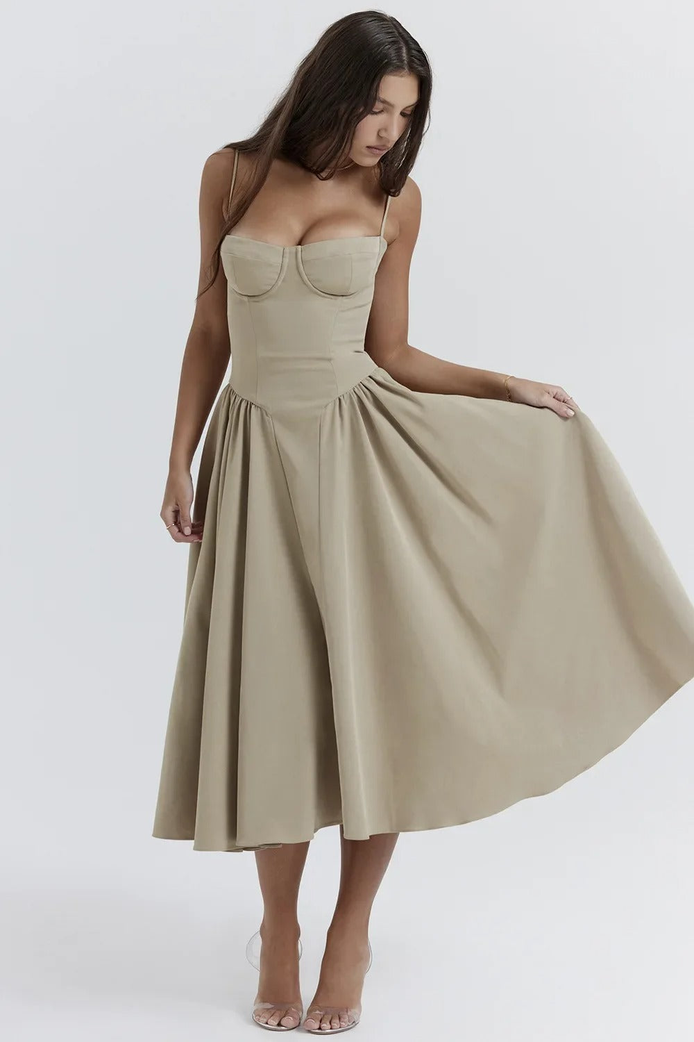 Nina - Mouwloos Korset Midi-jurk