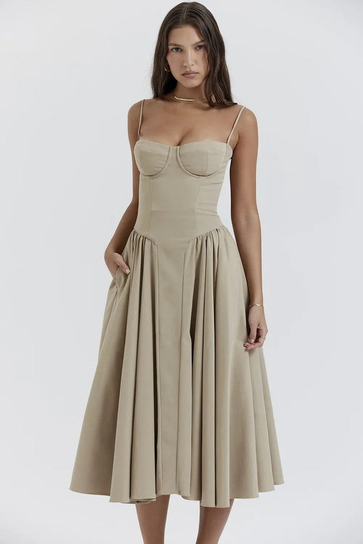 Nina - Mouwloos Korset Midi-jurk