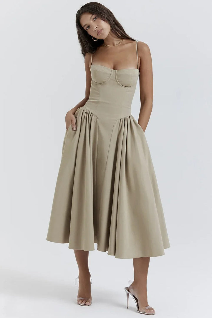 Nina - Mouwloos Korset Midi-jurk