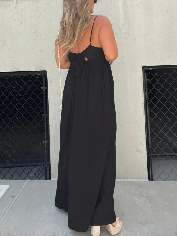 Mara - V-Hals Moeiteloze Wijde Pijpen Jumpsuit