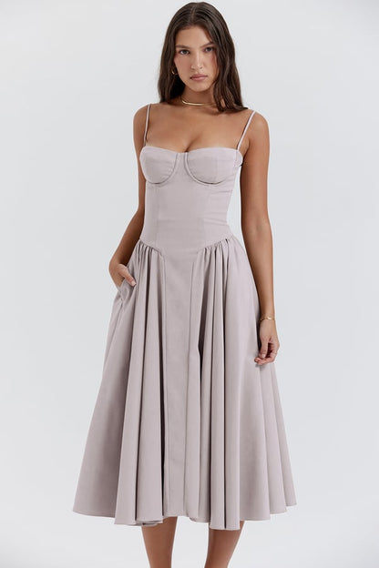 Nina - Mouwloos Korset Midi-jurk
