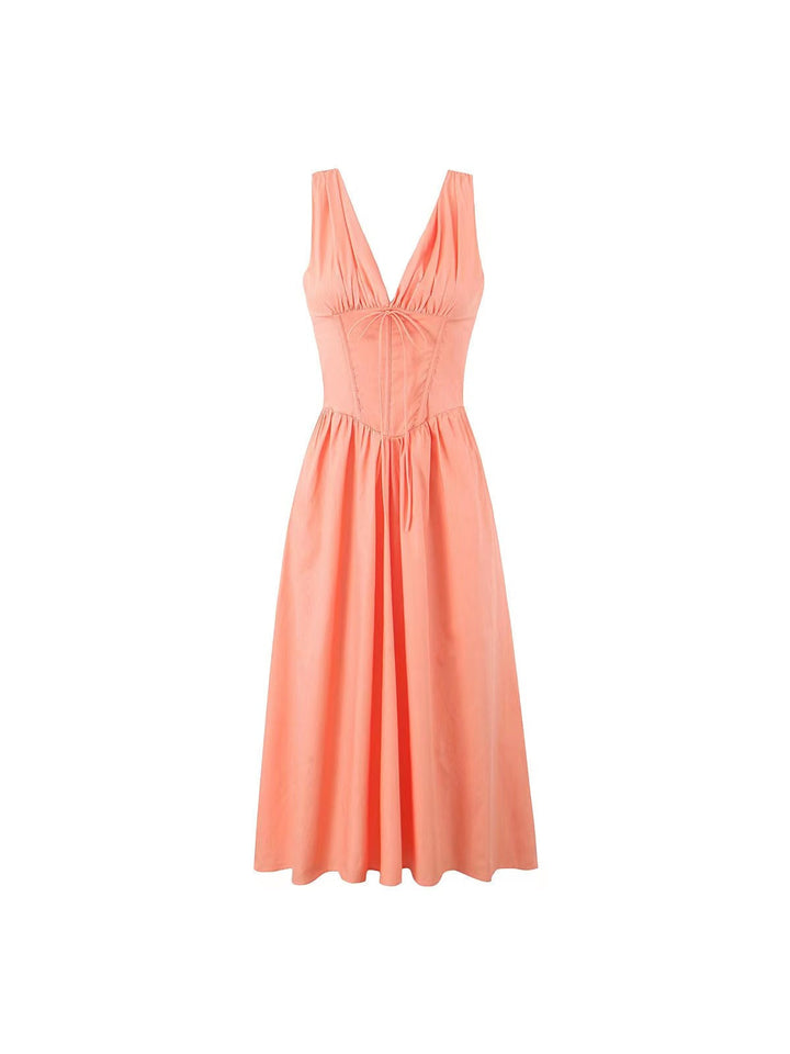 Ariana - Midi-jurk met V-hals, corset en uitlopende rok