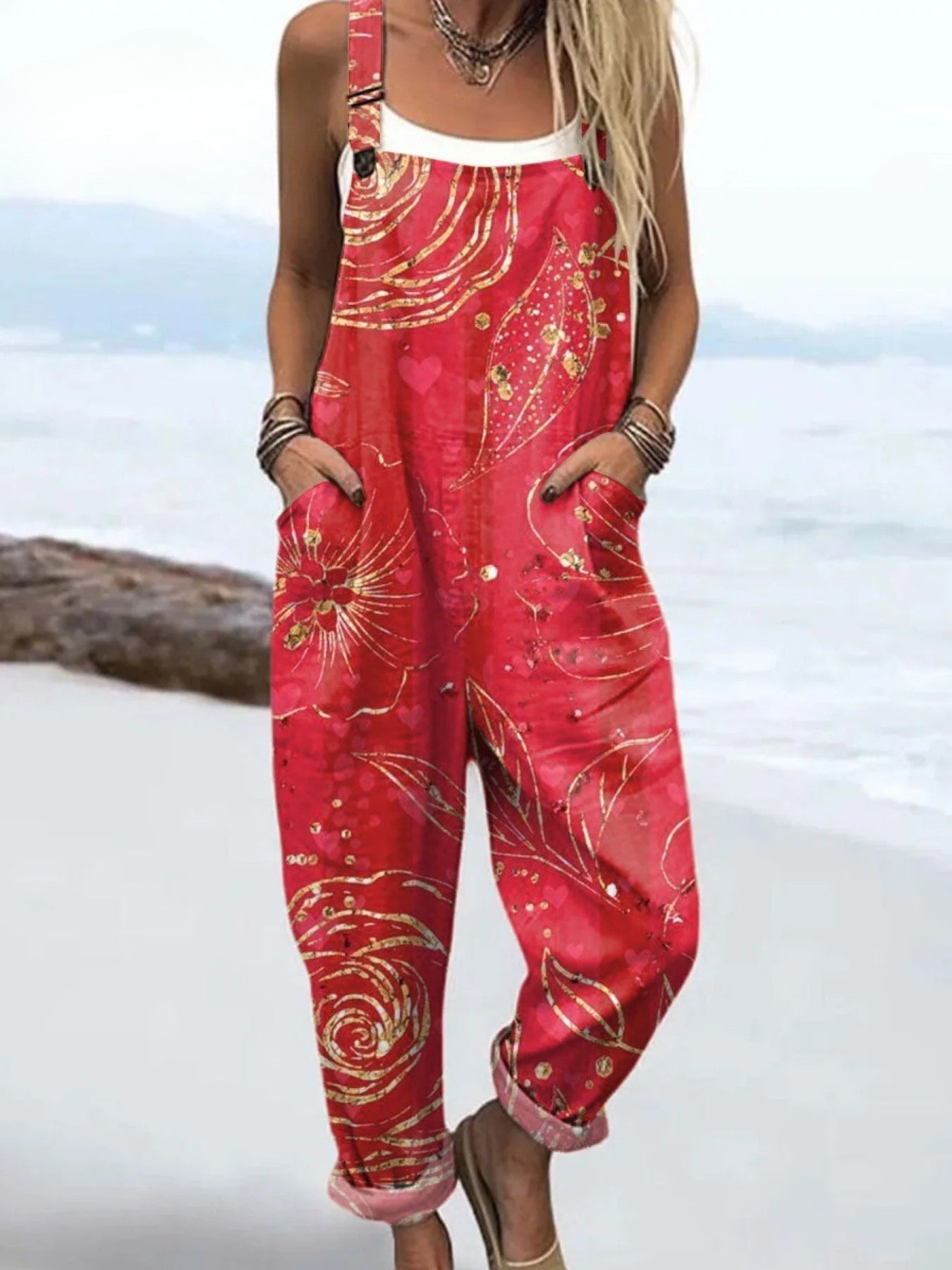 Vrouwen in vintage stijl bloemen jumpsuit - moeiteloze stijl en comfort voor de hele dag