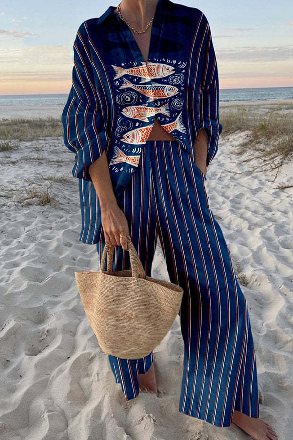 Vermeer™ | Set in Geprinte Linnen Koi Blauw