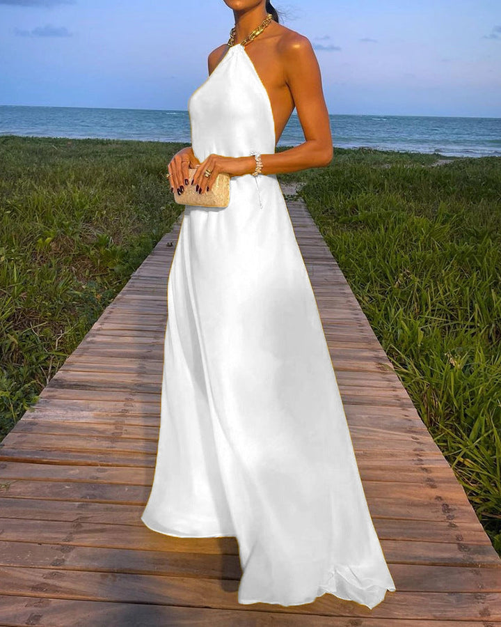 Kayla - Effen Kleur Jurk met Ketting