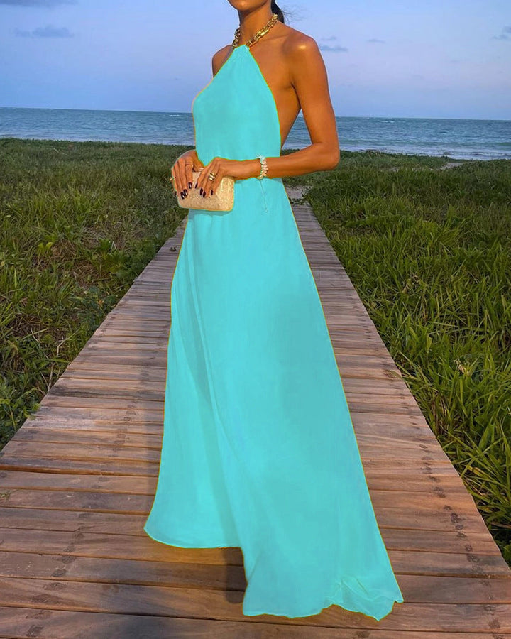 Kayla - Effen Kleur Jurk met Ketting
