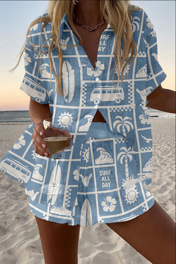 Vermeer™ | Korte Linnen Set met Karavaanprint