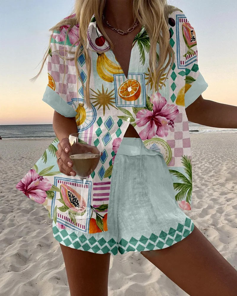 Vermeer™ | Korte Linnen Set met Fruitprint