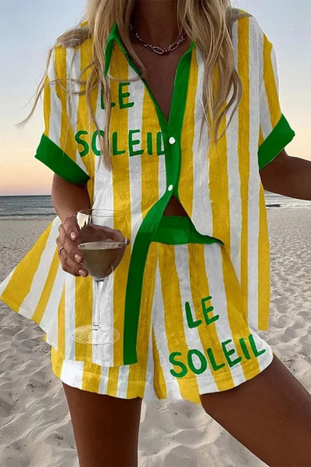 Vermeer™ | Korte Set in Gele Linnen Strepen