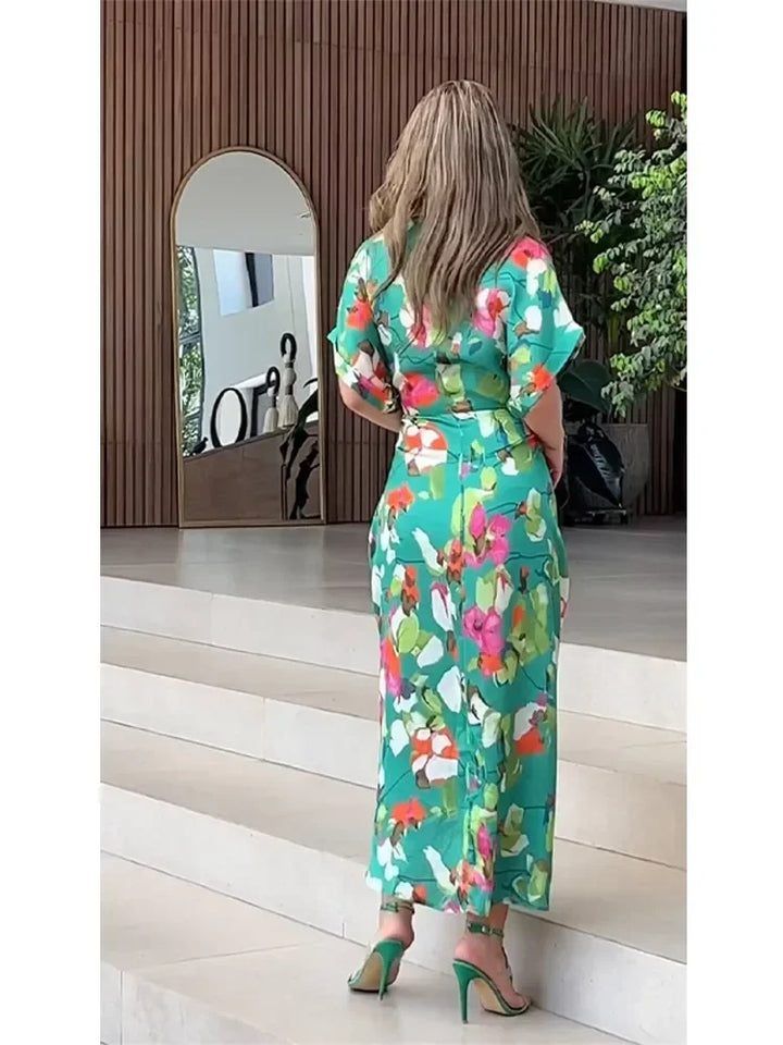 Valentina - Bloemige Knopen Maxi Hemdress