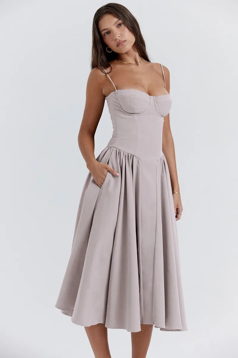 Nina - Mouwloos Korset Midi-jurk