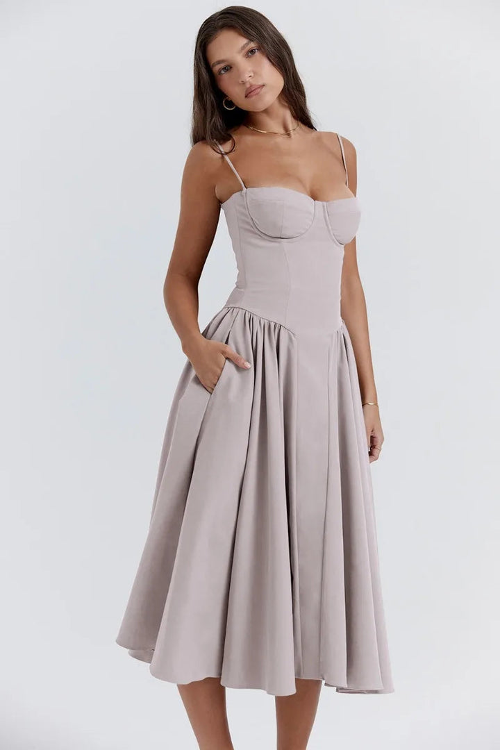 Nina - Mouwloos Korset Midi-jurk