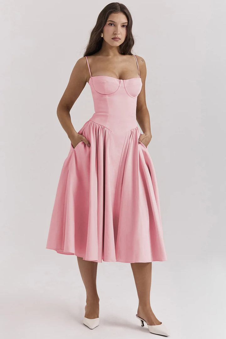 Nina - Mouwloos Korset Midi-jurk