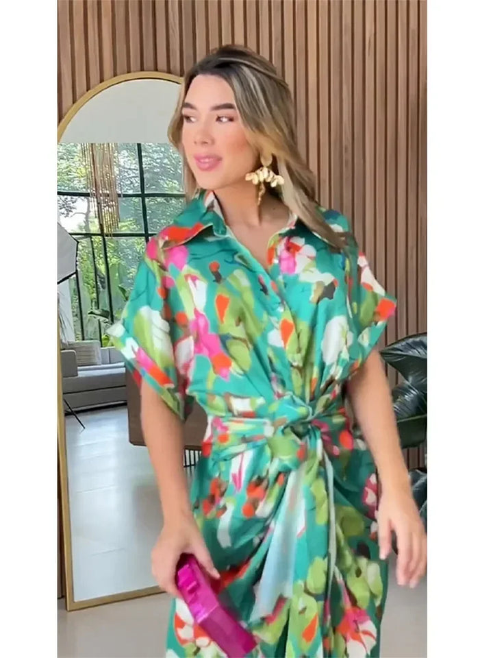 Valentina - Bloemige Knopen Maxi Hemdress