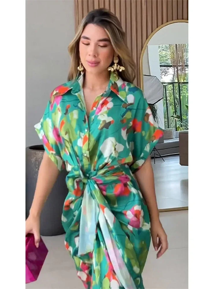 Valentina - Bloemige Knopen Maxi Hemdress