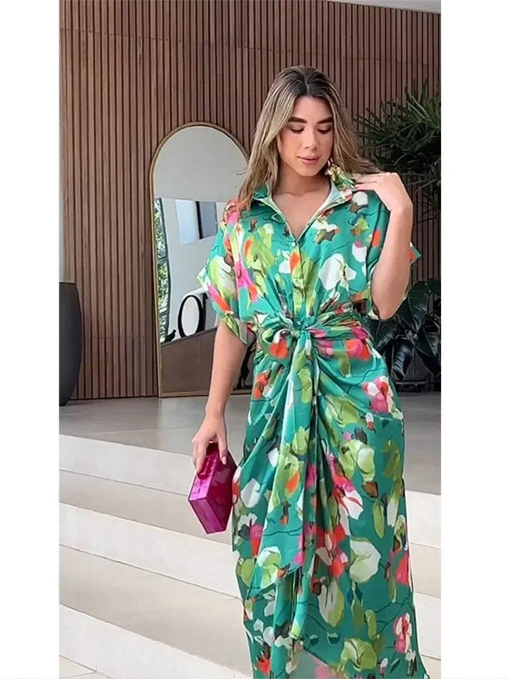Valentina - Bloemige Knopen Maxi Hemdress