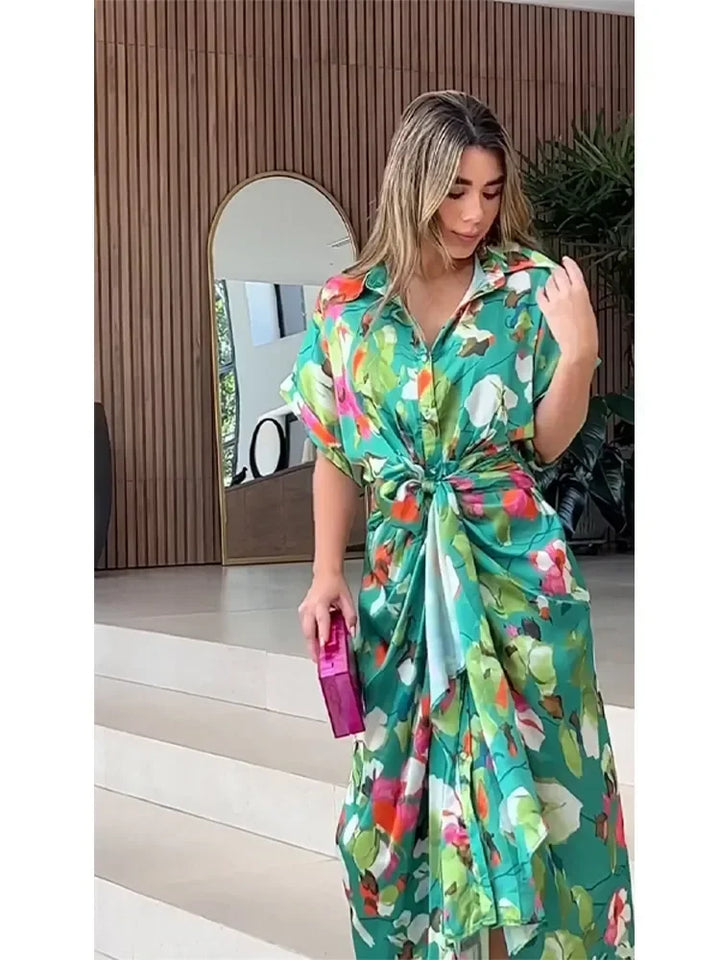 Valentina - Bloemige Knopen Maxi Hemdress