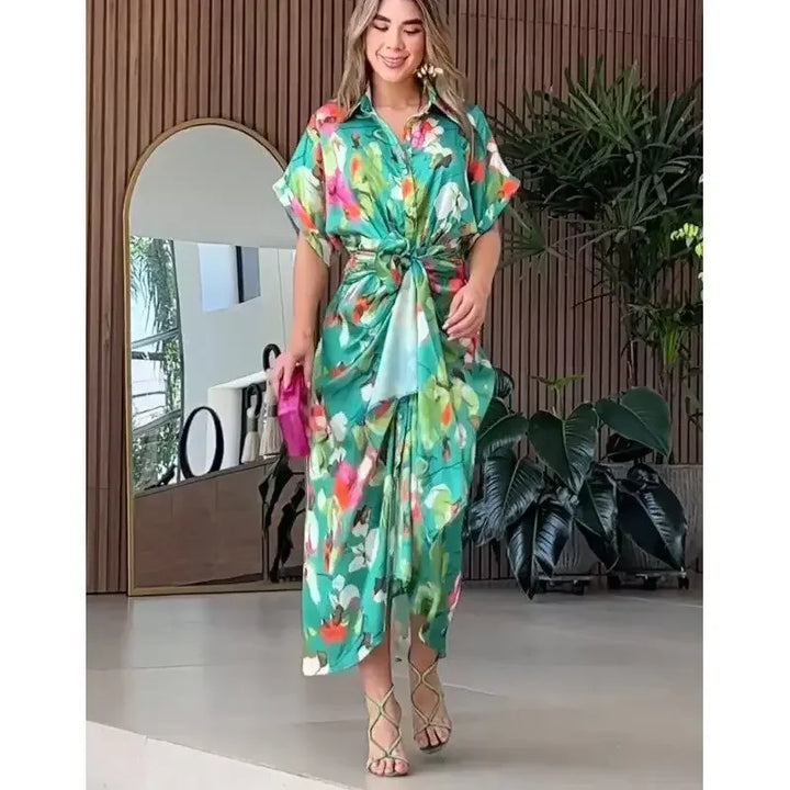 Valentina - Bloemige Knopen Maxi Hemdress